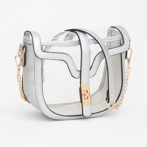 Silver Transparent Clear Saddle Bag Purse Shoulder Casual See Through